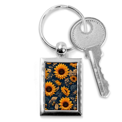 Flower Pattern Spring Key Chain (Rectangle) from ArtsNow.com Front