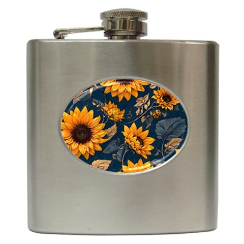 Flower Pattern Spring Hip Flask (6 oz) from ArtsNow.com Front