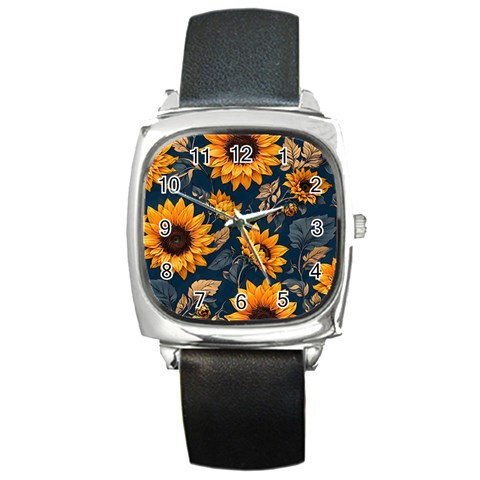 Flower Pattern Spring Square Metal Watch from ArtsNow.com Front