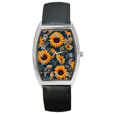 Flower Pattern Spring Barrel Style Metal Watch from ArtsNow.com Front