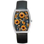 Flower Pattern Spring Barrel Style Metal Watch