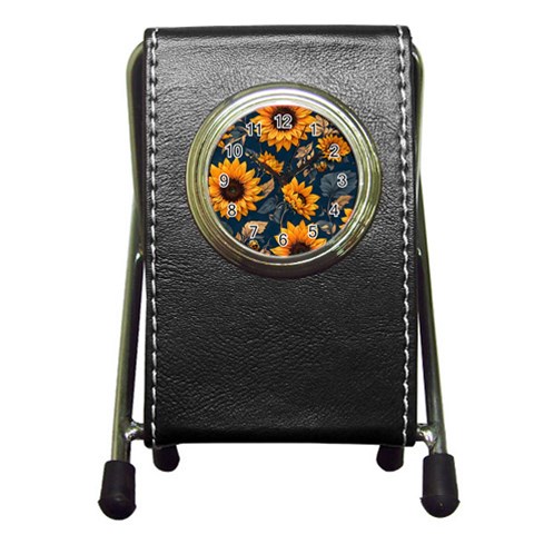 Flower Pattern Spring Pen Holder Desk Clock from ArtsNow.com Front