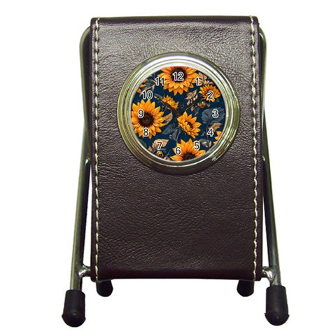 Flower Pattern Spring Pen Holder Desk Clock from ArtsNow.com Front