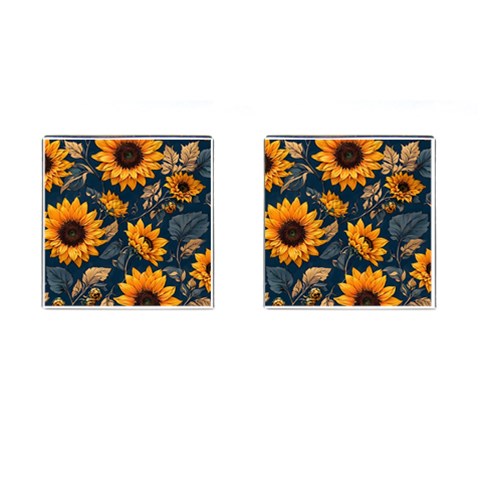 Flower Pattern Spring Cufflinks (Square) from ArtsNow.com Front(Pair)