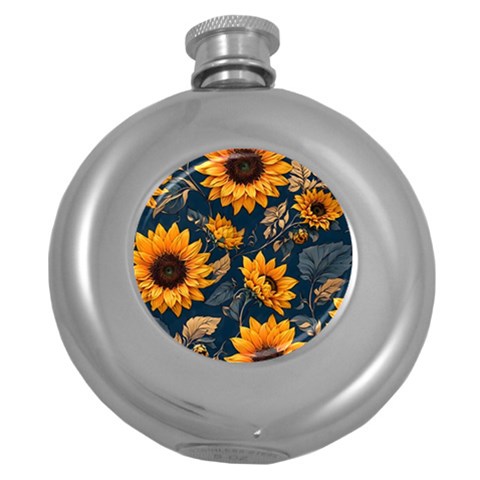 Flower Pattern Spring Round Hip Flask (5 oz) from ArtsNow.com Front