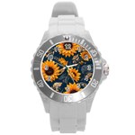 Flower Pattern Spring Round Plastic Sport Watch (L)