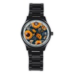 Flower Pattern Spring Stainless Steel Round Watch