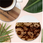 Flower Pattern Spring Marble Wood Coaster (Round)