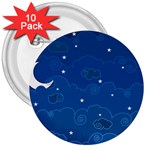 Sky Night Moon Clouds Crescent 3  Buttons (10 pack) 