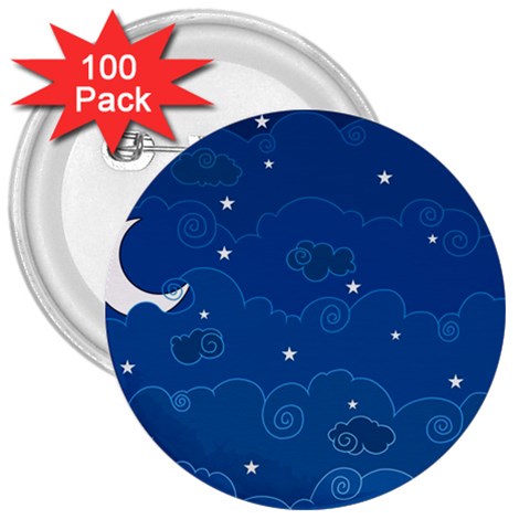 Sky Night Moon Clouds Crescent 3  Buttons (100 pack)  from ArtsNow.com Front