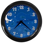 Sky Night Moon Clouds Crescent Wall Clock (Black)