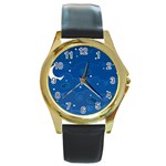 Sky Night Moon Clouds Crescent Round Gold Metal Watch