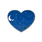 Sky Night Moon Clouds Crescent Rubber Coaster (Heart)