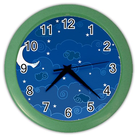 Sky Night Moon Clouds Crescent Color Wall Clock from ArtsNow.com Front