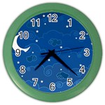 Sky Night Moon Clouds Crescent Color Wall Clock