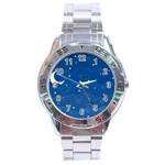 Sky Night Moon Clouds Crescent Stainless Steel Analogue Watch