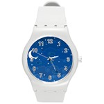 Sky Night Moon Clouds Crescent Round Plastic Sport Watch (M)