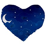 Sky Night Moon Clouds Crescent Large 19  Premium Flano Heart Shape Cushions