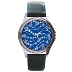 Snowflakes Winter Background Round Metal Watch