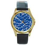 Snowflakes Winter Background Round Gold Metal Watch