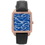 Snowflakes Winter Background Rose Gold Leather Watch 