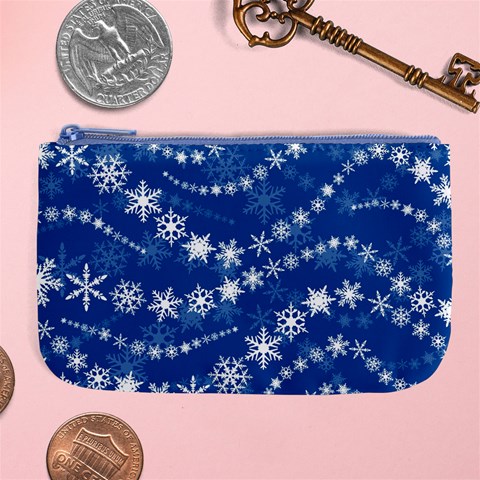 Snowflakes Winter Background Large Coin Purse from ArtsNow.com Front