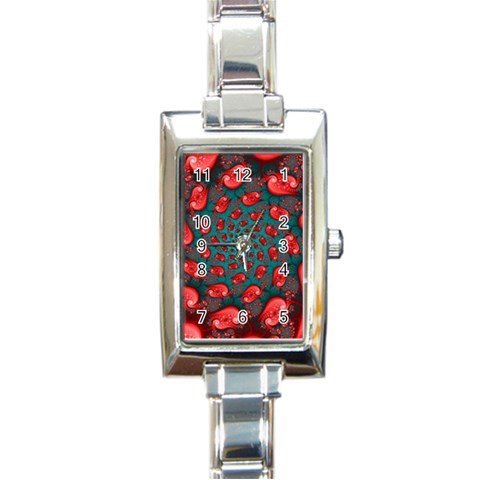 Fractal Red Spiral Abstract Art Rectangle Italian Charm Watch from ArtsNow.com Front