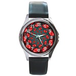 Fractal Red Spiral Abstract Art Round Metal Watch