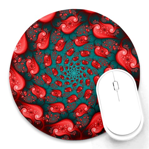 Fractal Red Spiral Abstract Art Round Mousepad from ArtsNow.com Front