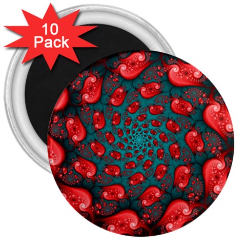 Fractal Red Spiral Abstract Art 3  Magnets (10 pack)  from ArtsNow.com Front