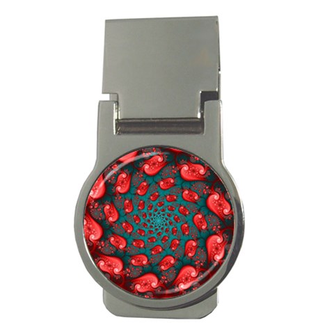 Fractal Red Spiral Abstract Art Money Clips (Round)  from ArtsNow.com Front