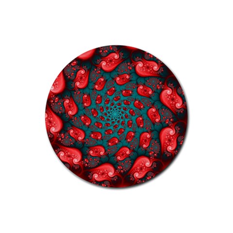 Fractal Red Spiral Abstract Art Rubber Round Coaster (4 pack) from ArtsNow.com Front