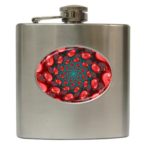 Fractal Red Spiral Abstract Art Hip Flask (6 oz) from ArtsNow.com Front