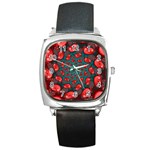 Fractal Red Spiral Abstract Art Square Metal Watch