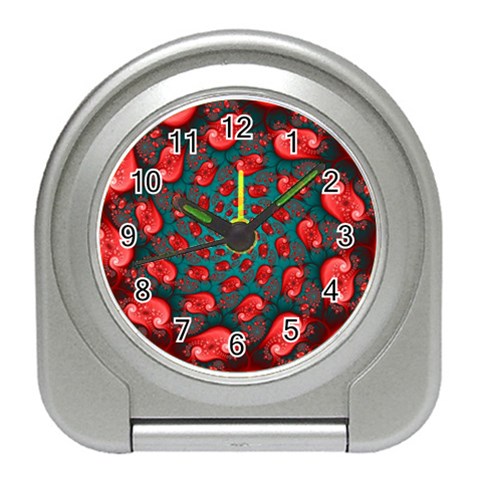 Fractal Red Spiral Abstract Art Travel Alarm Clock from ArtsNow.com Front