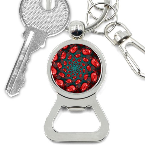 Fractal Red Spiral Abstract Art Bottle Opener Key Chain from ArtsNow.com Front