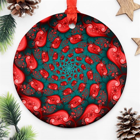 Fractal Red Spiral Abstract Art Round Ornament (Two Sides) from ArtsNow.com Front