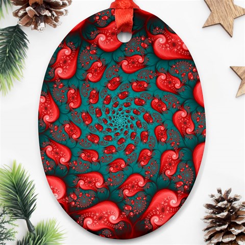 Fractal Red Spiral Abstract Art Oval Ornament (Two Sides) from ArtsNow.com Back