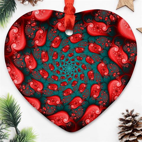 Fractal Red Spiral Abstract Art Heart Ornament (Two Sides) from ArtsNow.com Back