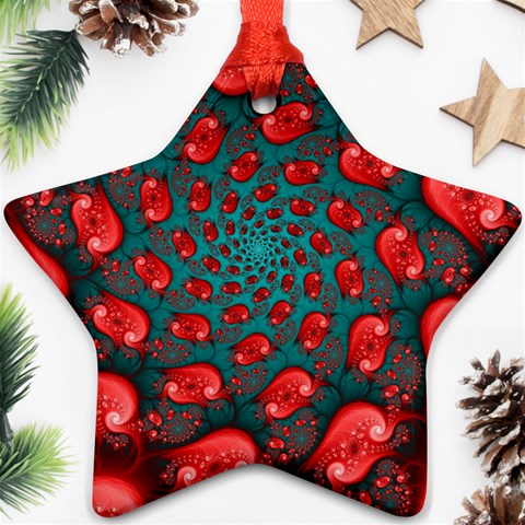 Fractal Red Spiral Abstract Art Star Ornament (Two Sides) from ArtsNow.com Back
