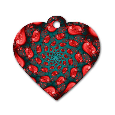 Fractal Red Spiral Abstract Art Dog Tag Heart (One Side) from ArtsNow.com Front