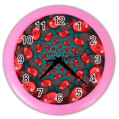 Fractal Red Spiral Abstract Art Color Wall Clock from ArtsNow.com Front