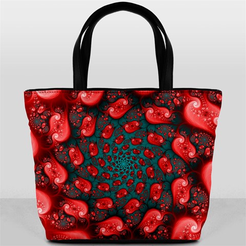 Fractal Red Spiral Abstract Art Bucket Bag from ArtsNow.com Back