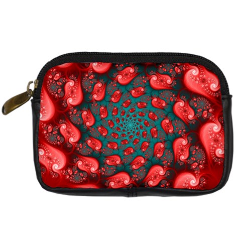 Fractal Red Spiral Abstract Art Digital Camera Leather Case from ArtsNow.com Front