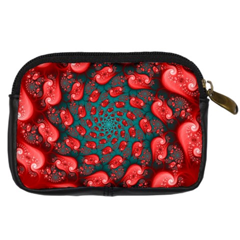 Fractal Red Spiral Abstract Art Digital Camera Leather Case from ArtsNow.com Back