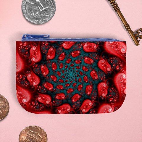 Fractal Red Spiral Abstract Art Mini Coin Purse from ArtsNow.com Front