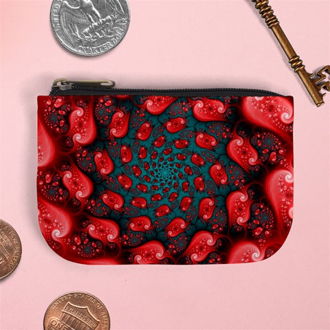 Fractal Red Spiral Abstract Art Mini Coin Purse from ArtsNow.com Front