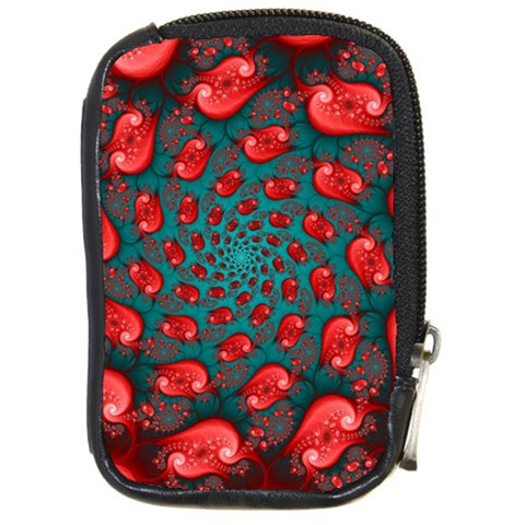 Fractal Red Spiral Abstract Art Compact Camera Leather Case from ArtsNow.com Front