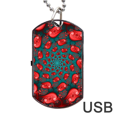 Fractal Red Spiral Abstract Art Dog Tag USB Flash (One Side) from ArtsNow.com Front