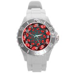 Fractal Red Spiral Abstract Art Round Plastic Sport Watch (L)